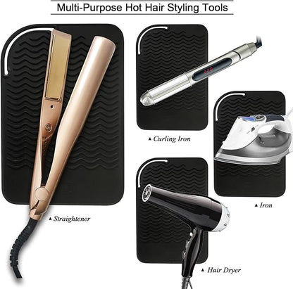 11" X 7.5" 5.6 oz Large Heat Resistant Silicone Travel Salon Hair Styling Tools Cooling Mat, Anti-Heat Pad Cover for Hair Straightener, Curling Iron, Flat Iron, Hair Dryer Curler Mat - Black