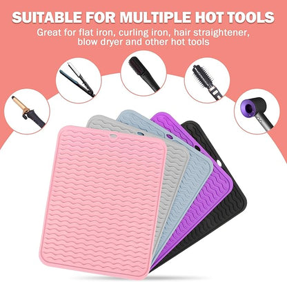 Oversize Silicone Heat Resistant Mat for Curling Iron, Hair Straightener, Flat Irons and Hot Hair Styling Tools, Portable Wrap Pad Cover for Home Vanity Travel(14.2" x 11")