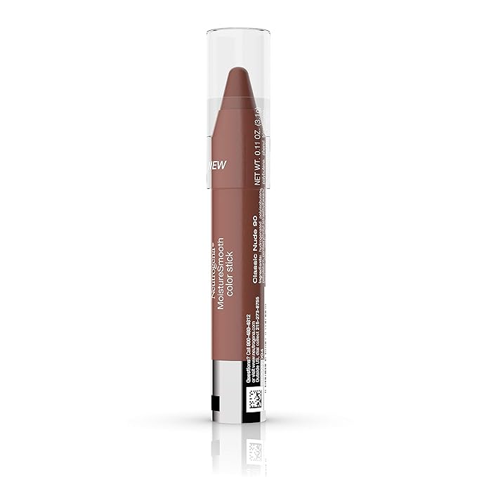 Neutrogena MoistureSmooth Color Stick for Lips, Moisturizing and Conditioning Lipstick with a Balm-Like Formula, Nourishing Shea Butter and Fruit Extracts, 90 Classic Nude,.011 oz