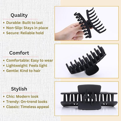 Black Hair Clips for Women -8 Pack 4.3 Inch Large Hair Claw Clips for Women Thin Thick Curly Hair, Big Matte Banana Clips,Strong Hold jaw clips