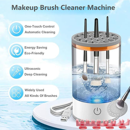 Makeup Brush Cleaner Machine, Portable Electric Makeup Brush Cleaner, Efficient Deep Cleaning Makeup Brushes, Automatic Spinning Make Up Brush Cleaner Fit for All Size Cosmetic Brush (White)