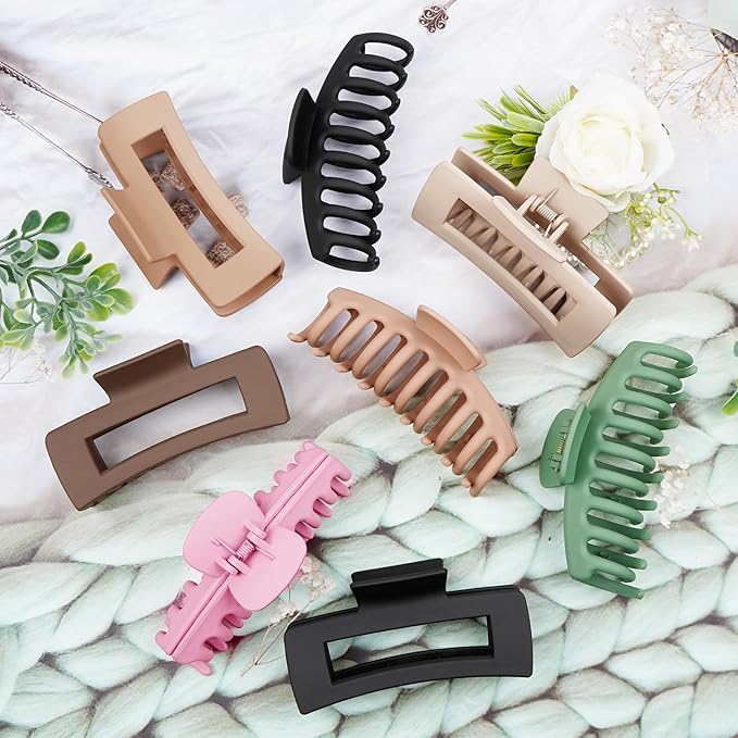 TOCESS 8 Pack Big Hair Claw Clips for Women Large Claw Clip for Thin Thick Curly Hair 90's Strong Hold 4.33 Inch Nonslip Matte Jumbo Hair Clips (8 Pcs)