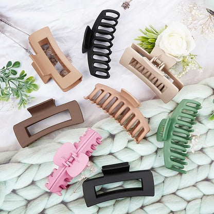 TOCESS 8 Pack Big Hair Claw Clips for Women Large Claw Clip for Thin Thick Curly Hair 90's Strong Hold 4.33 Inch Nonslip Matte Jumbo Hair Clips (8 Pcs)