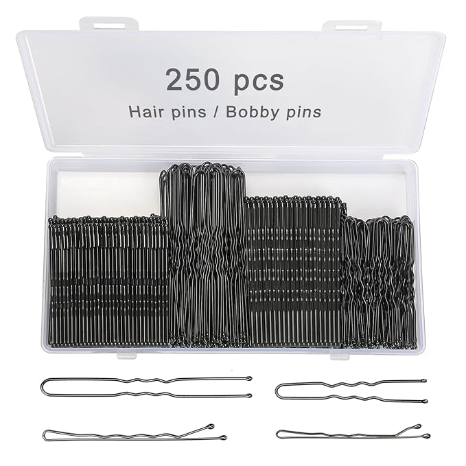 250 Pcs Hair Pins Bobby Pins Black with Storage Box, Wavy Bobby Pins 2inch 2.4inch, U Shaped Hair Pins 2inch 2.8inch, Suitable for All Hair Types, Hair Clips Hair Pin for Women and Girls
