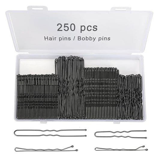250 Pcs Hair Pins Bobby Pins Black with Storage Box, Wavy Bobby Pins 2inch 2.4inch, U Shaped Hair Pins 2inch 2.8inch, Suitable for All Hair Types, Hair Clips Hair Pin for Women and Girls