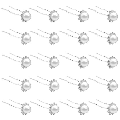 20 Pack (White) Pearl Crystal Hair Pins Flower Rhinestone Hair Clips for Bridal Wedding Women Hair Jewelry Accessories, with Clear Container