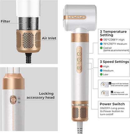 7 in ONE Hair Dryer Brush, Powerful Blow Dryer Brush with Auto- Wrap Curler, Detachable Fast Drying, Volumizing, Curling, Straightening, Ionic Hair Dryer with Diffuser, Hair Styling Tools Storage Case