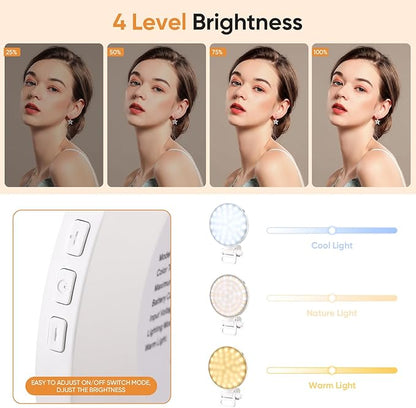 Selfie Light, Clip on Light [Rechargeable], 360°+90° Adjustable 12 Level Brightness Fashionable Portable Phone Selfie Light for Phone, Laptop, Tablet, YouTube, Video Conference, Live Streaming