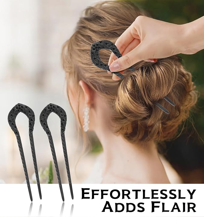 2pcs U Shape Hair Prong Forks Styling Pins Black Wicca Witch Hair Stick Slide Renaissance Festival Hair Acceossories for Women 11