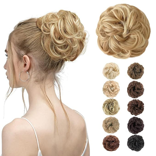 MORICA 1PCS Messy Hair Bun Hair Scrunchies Extension Curly Wavy Messy Bun Hair Synthetic Chignon Hairpieces for Women(22H613(Dirty Blonde))