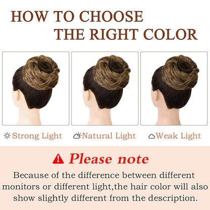 MORICA 1PCS Messy Hair Bun Hair Scrunchies Extension Curly Wavy Messy Bun Hair Synthetic Chignon Hairpieces for Women(6H27(Dark Brown & Caramel Blonde))