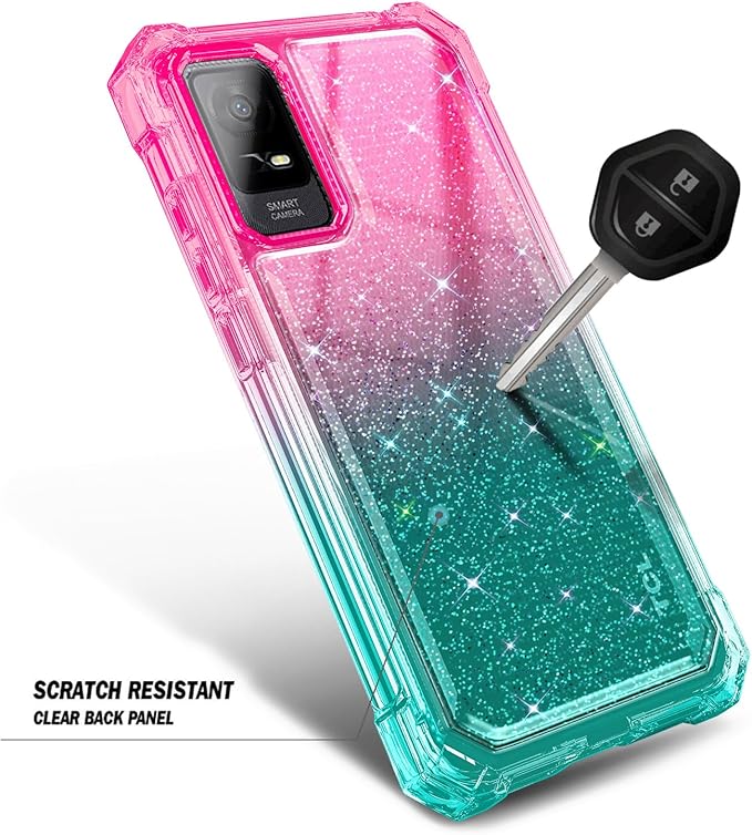 NZND Designed for TCL ION X Case, TCL ION V with [Built-in Screen Protector], Full-Body Protective Shockproof Rugged Bumper Cover, Impact Resist Case (Glitter Pink/Aqua)