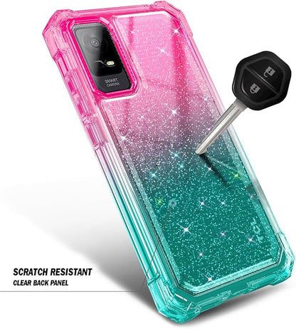 NZND Designed for TCL ION X Case, TCL ION V with [Built-in Screen Protector], Full-Body Protective Shockproof Rugged Bumper Cover, Impact Resist Case (Glitter Pink/Aqua)