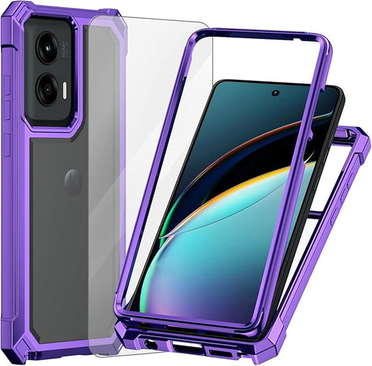 Ailiber for Motorola G Stylus 5G 2024 Phone Case, with Screen Protector, Dual Layer Shockproof Bumper, Clear Transparent, Slim Scratch-Resistant Cover for Motorola Moto G Stylus 2024-Purple