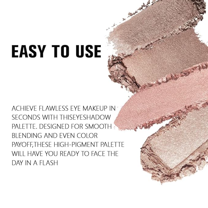 4 Colors Deep Rose Soft Pink Beige Brown Eye Shadow Palette Makeup, Neutral Matte Shimmer Eyeshadow Palette for Women Highly Pigmented Waterproof, paleta de sombras de ojos, Vegan & Cruelty-free 09
