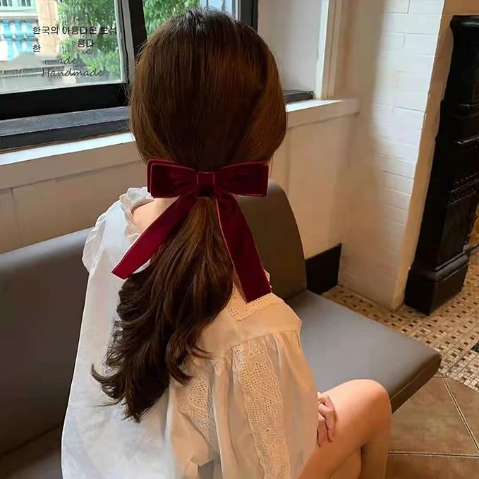 2 Pcs Velvet Hair Ties, Bows for Women, Back to School Gifts Headdress Decor, Hair Band Set, Baby Teen Girl Stuff Hair Styling Accessories, Toddler Girl Cute Hair Clips, Red and Black