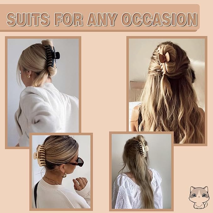 16 PCS 4.4" Large Hair Clips,Claw Clips,FDBJulyy Hair Clips for Women & Girls,4 Styles 4 Colors 16 Pack Strong Hold Matte Claw Hair Clip for Women Thick Hair & Thin Hair, 90's Vintage