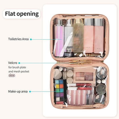 OCHEAL Makeup Bag, Makeup Travel Bag Large Capacity Waterproof Cosmetic Organizer with Makeup Brush Compartment & Handle for Women Girls Travel Toiletry Accessories-Rose Gold