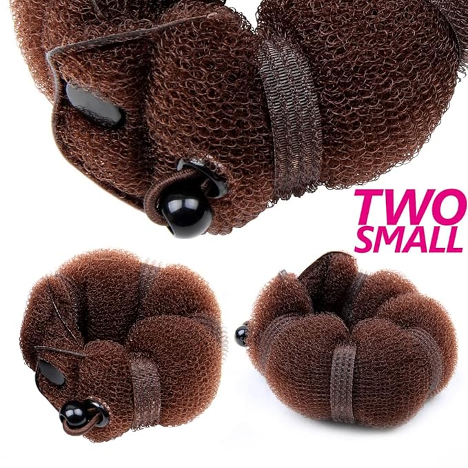 Beauty Small Hair Bun Maker - 2 Pieces Magic Styling Twist Ring Doughnut Chignon for Kids Ballet (Brown)