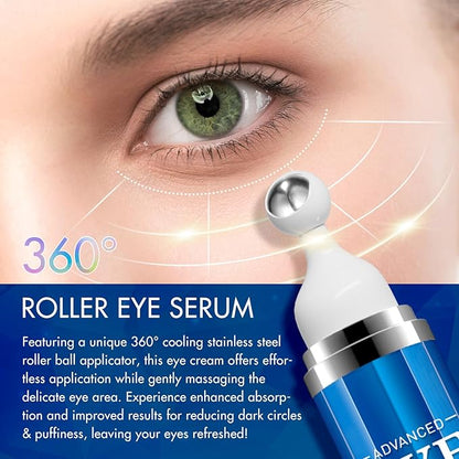 5% Caffeine Eye Cream for Dark Circles and Puffiness, Under Eye Serum for Wrinkles, Eye Serum for Under Eye Bags Fine Lines with 360° Eye Massage Ball, Morning Night Eye Skin Care for Men and Women