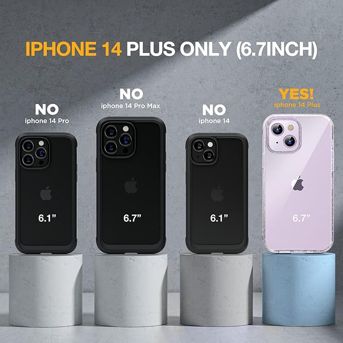 Miracase Glass Series Designed for iPhone 14 Plus Case 6.7 inch, 2023 Upgrade Full-Body Clear Bumper Case with Built-in 9H Tempered Glass Screen Protector and Camera Lens Protector,Glitter Clear