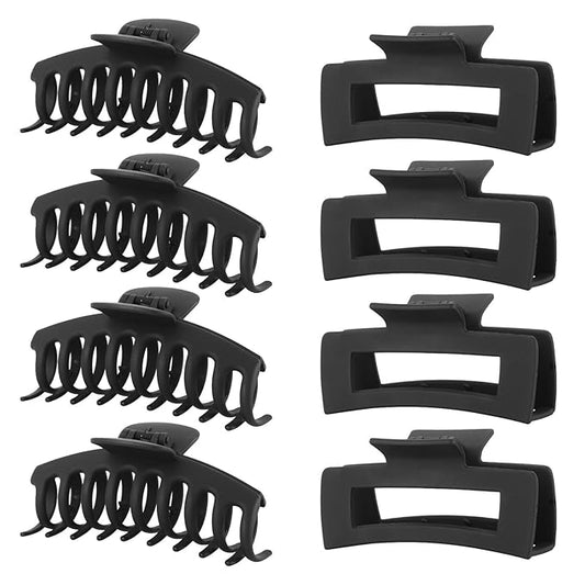Black Hair Clips for Women -8 Pack 4.3 Inch Large Hair Claw Clips for Women Thin Thick Curly Hair, Big Matte Banana Clips,Strong Hold jaw clips