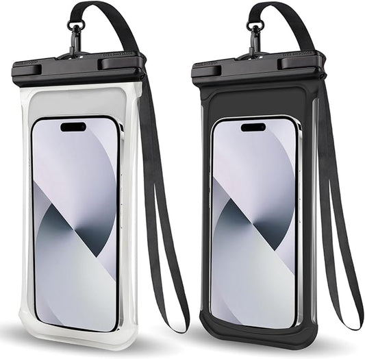 2PCS Waterproof Phone Pouch- [3D Design ], Waterproof Phone Case for iPhone 15 14 13 Pro Max Plus Galaxy Google Up to 8", Dry Bag for Beach Cruise Travel, Black/Clear