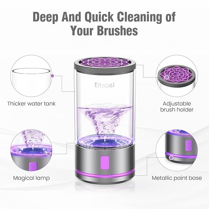 Electric Makeup Brush Cleaner Machine - Automatic Cosmetic Brush Washer, Portable Makeup Brushes Cleanser for All Brush Types, Fast Deep Cleaning