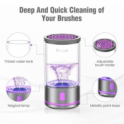 Electric Makeup Brush Cleaner Machine - Automatic Cosmetic Brush Washer, Portable Makeup Brushes Cleanser for All Brush Types, Fast Deep Cleaning