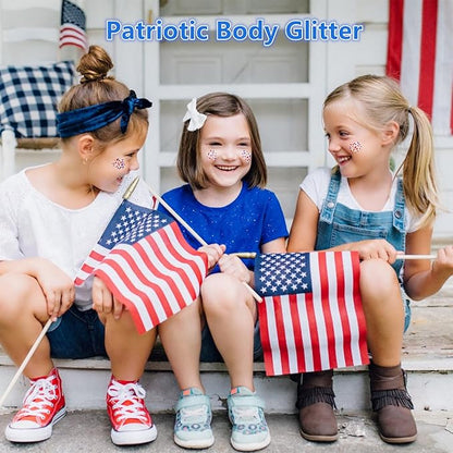 Go Ho Red White and Blue Body Glitter,USA Flag Pride Face Glitter,4th of July Outfits for Women Reflective Glitters Makeup,Holographic Long Lasting Chunky Sequins,Fourth of July Accessories