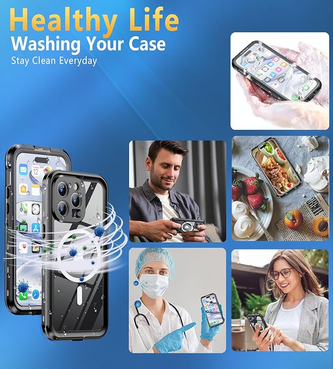 Design for iPhone 15 Pro Max Case Waterproof, Full Body Underwater Dustproof Shockproof Case Built-in Screen Protector (Clear, 15ProMax-6.7)