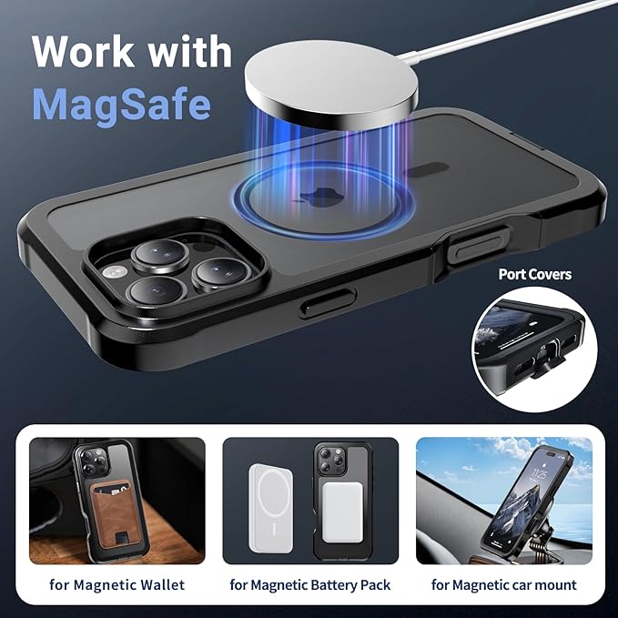 for iPhone 16 Pro Max case, [Compatible with MagSafe][Military Grade Drop Protection][Heavy Duty Protection][Non-Slip][Shockproof] with 2-Layer Durable Bumper Phone Case 6.9''-Black