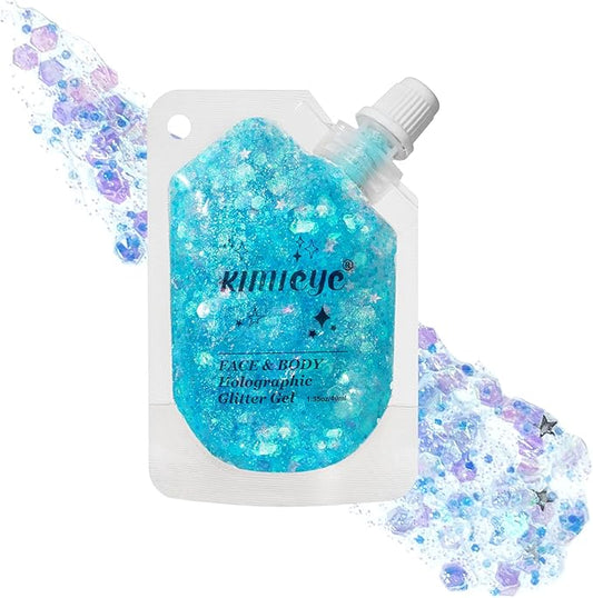 Holographic Face Glitter Gel Body Shimmer Makeup for for Hair, Face, Clavicle, Arm, Nail, Eyeshadow, Long Lasting Waterproof Mermaid Sequins Party Glitter for Rave Festival, 1.35oz (Ice Blue #4)