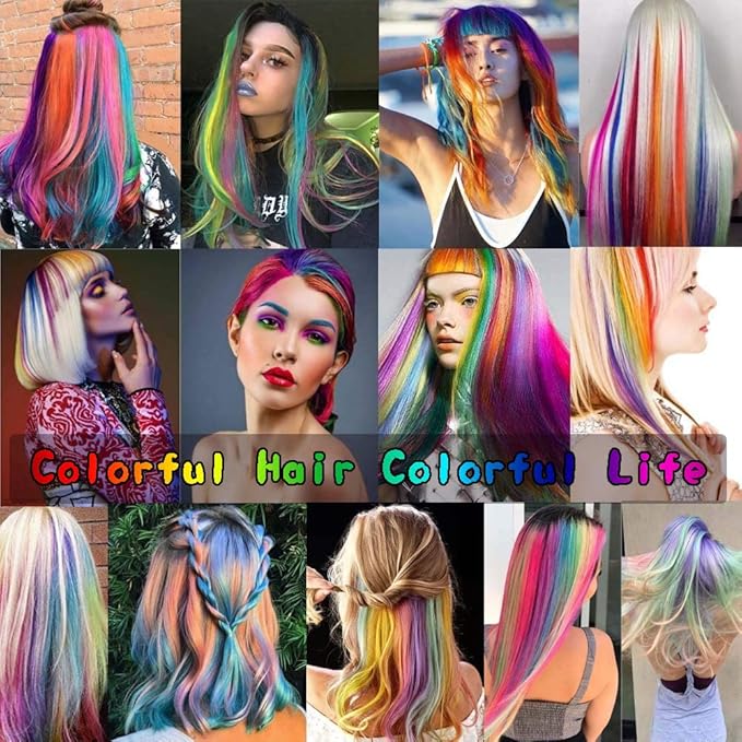 14 PCS Colored Clip In Hair Extensions 20 Inch Colorful Party Highlights Clip In Straight Rainbow Hairpieces, Halloween Cosplay Christmas New Year Gift For Women Kids Girls, Light Green