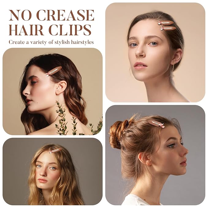 D 8 Pcs Hair Clips - No Crease Hair Clips - Flat Makeup Clip for Women and Girls - Creaseless Hair Clip for Hairstyling Bangs Salon Rose Gold Handle - Brown