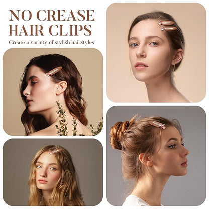 D 8 Pcs Hair Clips - No Crease Hair Clips - Flat Makeup Clip for Women and Girls - Creaseless Hair Clip for Hairstyling Bangs Salon Rose Gold Handle - Brown