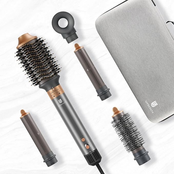 5 in 1 Hot Air Brush Hair Dryer Air Styler - 110,000 RPM Fast Drying, Curling, Straightening with Ceramic Coating & Negative Ion, No Heat Damage for All Hair Types, Includes Travel Case