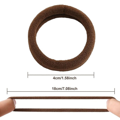 100 Pcs Thick Seamless Hair Ties, Ponytail Holders Hair Accessories No Damage for Thick Hair (Dark Brown Colors)