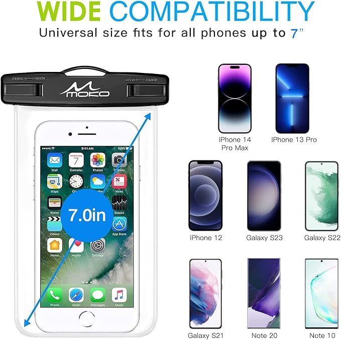 MoKo Waterproof Phone Pouch 2Pack, Underwater Phone Case Dry Bag with Lanyard Compatible with iPhone 16 14 13 12 11 Pro Max X/Xr/Xs Max/SE 3, Galaxy S21/S10/S9, Note 10/9/8, Black+Mint Green