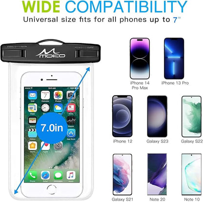 MoKo Waterproof Phone Pouch 2Pack, Underwater Phone Case Dry Bag with Lanyard Compatible with iPhone 16 14 13 12 11 Pro Max X/Xr/Xs Max/SE 3, Galaxy S21/S10/S9, Note 10/9/8, Black+Mint Green