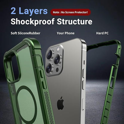 for iPhone 13 Pro Max case, with [Compatible with MagSafe][Military Grade Drop Protection][Heavy Duty Protection][Non-Slip][Shockproof] with 2-Layer Durable Bumper Phone Case 6.7''-Army Green