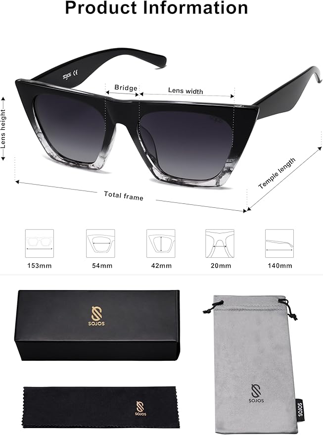 SOJOS Trendy Oversized Square Cateye Polarized Sunglasses Womens Big Frame Shades SJ2115