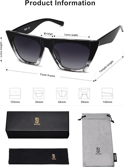 SOJOS Trendy Oversized Square Cateye Polarized Sunglasses Womens Big Frame Shades SJ2115