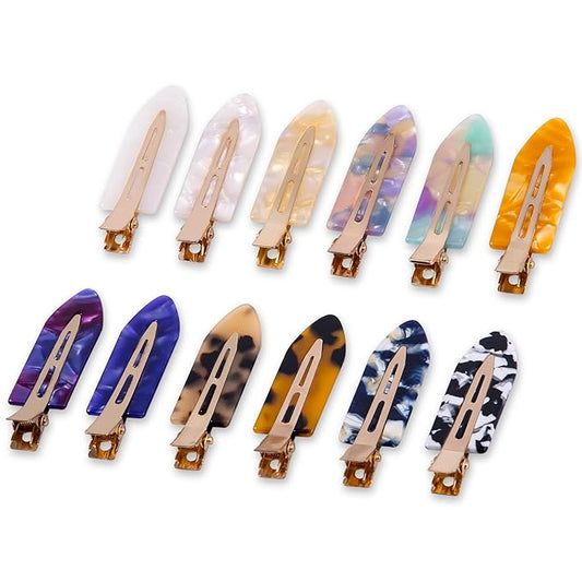 No Crease Creaseless No Bend Hair Clips For Styling Non Slip Flat Clips For Makeup Hair Accessories For Women,Tortoise Color,12 PCS