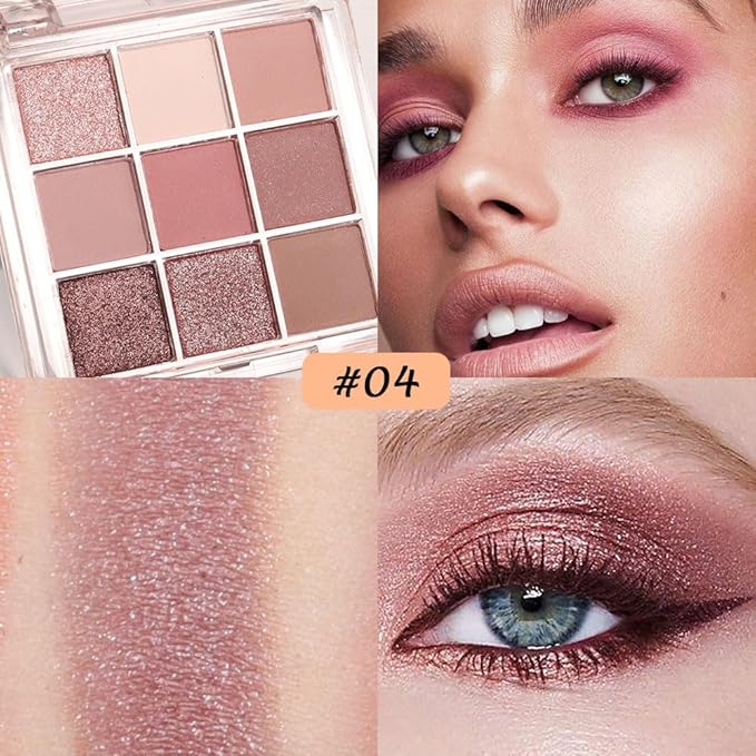9 Colors Colorful Eyeshadow Palette Makeup,Rose Gold Brown Nude Purple Matte Shimmer Neutral Eye Shadow Powder Palette,Highly Pigmented Naturing-Looking Long Lasting Waterproof