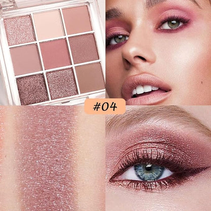 9 Colors Colorful Eyeshadow Palette Makeup,Rose Gold Brown Nude Purple Matte Shimmer Neutral Eye Shadow Powder Palette,Highly Pigmented Naturing-Looking Long Lasting Waterproof