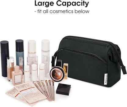 Narwey Makeup Bag Women Wide-open Make up Bag Travel Cosmetic Bag Organizer Toiletry Bag for Cosmetics Toiletries Accessories (Black)