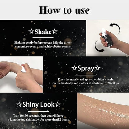 1PC Glitter Spray for Hair and Body, Hairspray for Clothes, Long-Lasting Body Shimmer Spray Silver Glitter Hairspray Suitable for Stage, Festival Rave and Makeup Prom