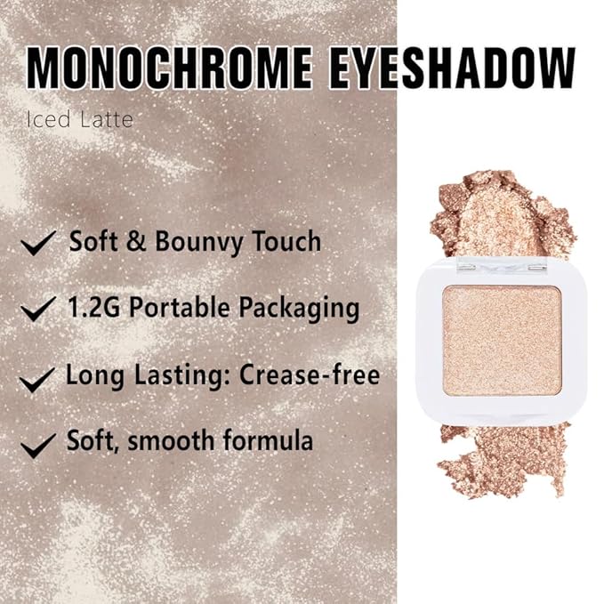 evpct Light Nude Brown Shimmer Single Eye shadow Palette Makeup for Older Women, Iced Latte Glitter Sparkly Cream Eye Shadow Palette Brightener for Older Women, High Pigment Monochrome Mini Eyeshadow