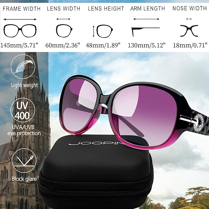 Joopin Big Womens Sunglasses Polarized Trendy Sun Glasses Large Rectangle UV Protection Rhinestone Sunnies